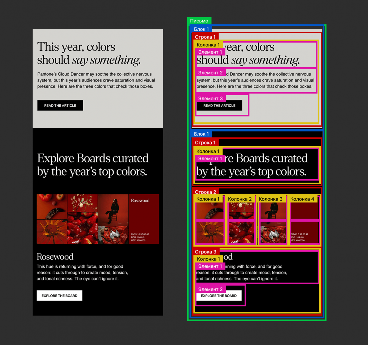 Реальное письмо, собранное с помощью четырех базовых элементов